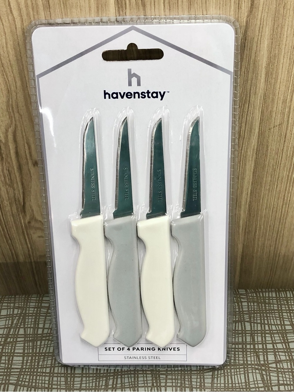 🥑$7🥑 NEW HAVENSTAY 4 Paring Knives Stainless Steel Gray White